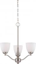 Nuvo 60/5036 - Patton; 3 Light; Chandelier (Arms Up) with Frosted Glass; Brushed Nickel Finish