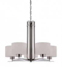 Nuvo 60/5205 - Parallel - 5 Light Chandelier with Etched Opal Glass - Polished Nickel Finish