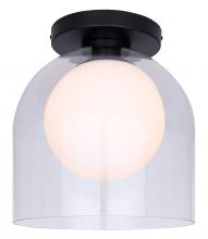 Canarm IFM1142A12BK - PELIA 1-Light 60-Watt Modern Black Flush Mount with Clear and Frosted Glass Shades for Entryway