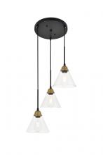 Elegant LD4017D18BRB - Histoire 3 light brass and black Pendant